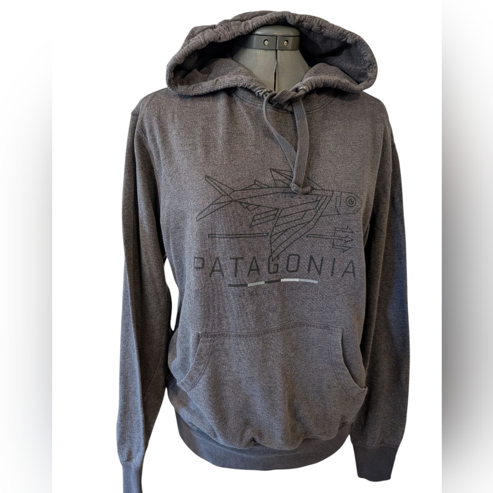 Men's Geodesic Flying Fish Lightweight Pullover Hooded Gray Sweatshirt Size XS‎